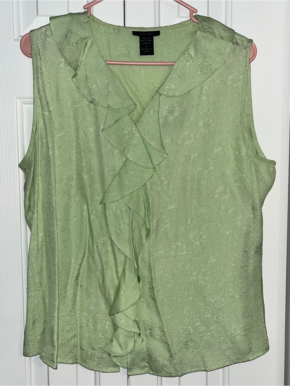 Sleeveless Ruffle Front Tank - Light Green